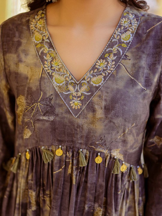 Muslin Embroidered Flared Midi Ethnic Dress