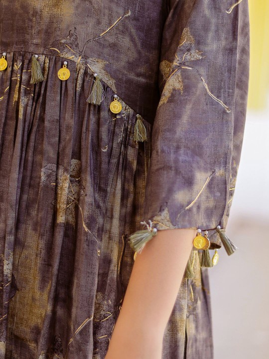 Muslin Embroidered Flared Midi Ethnic Dress