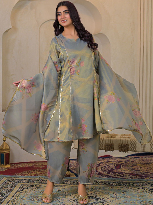 Women Floral Printed Kurta with Harem Pants & Dupatta Set