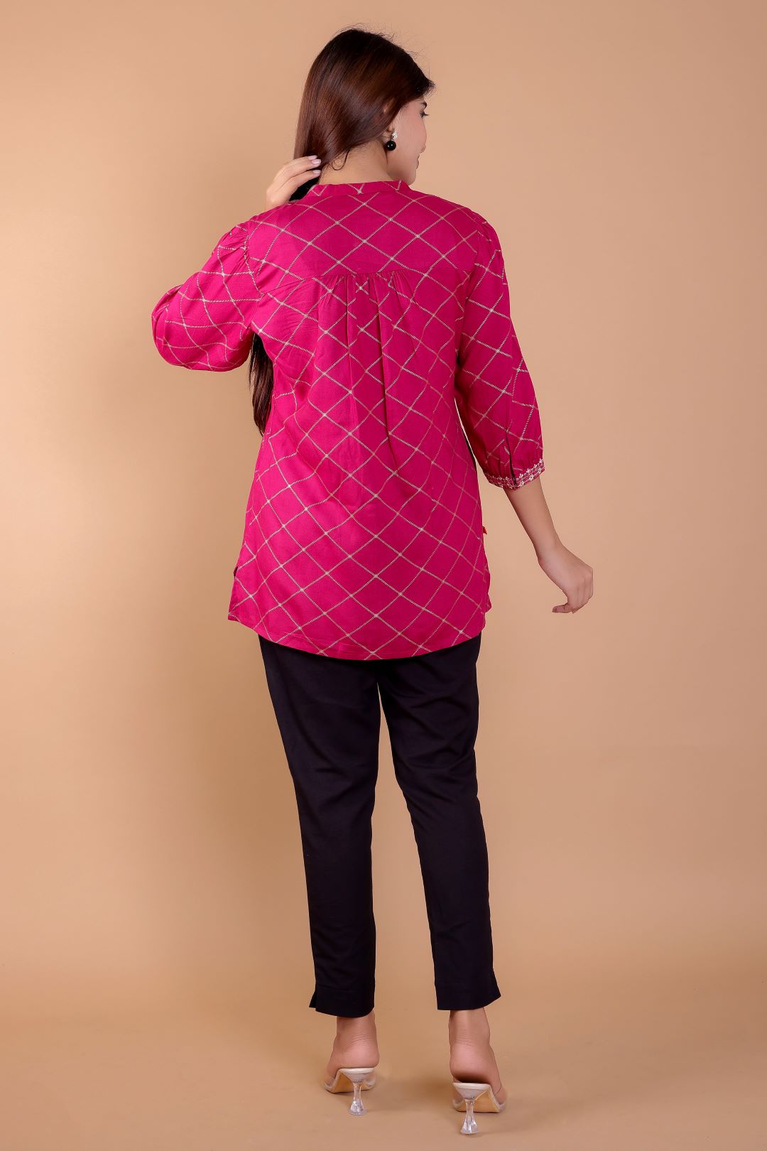 Rayon Mandarin Collar Printed Top