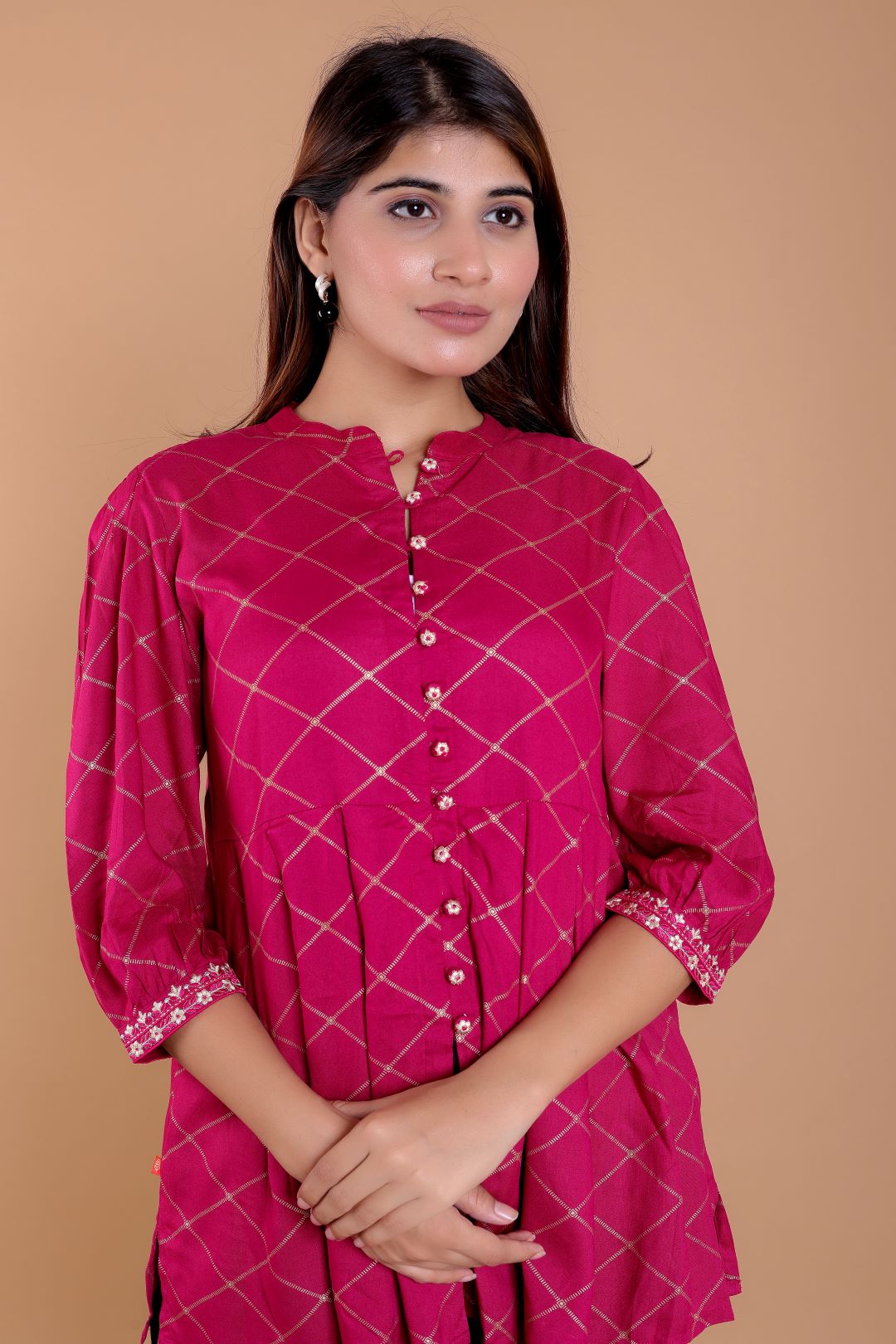 Rayon Mandarin Collar Printed Top