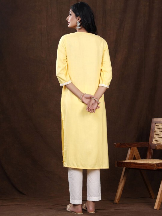 Rayon Floral Embroidered Sequined Straight Kurta