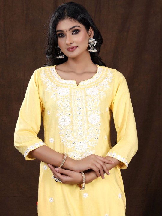 Rayon Floral Embroidered Sequined Straight Kurta