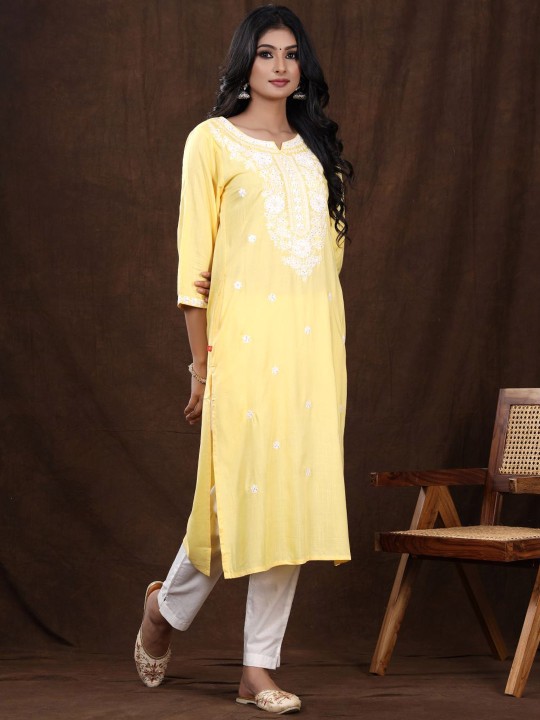 Rayon Floral Embroidered Sequined Straight Kurta