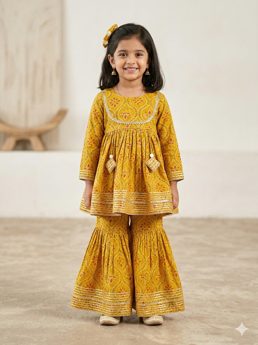 Girls Floral Printed Regular Kurta with Sharara Set Hover