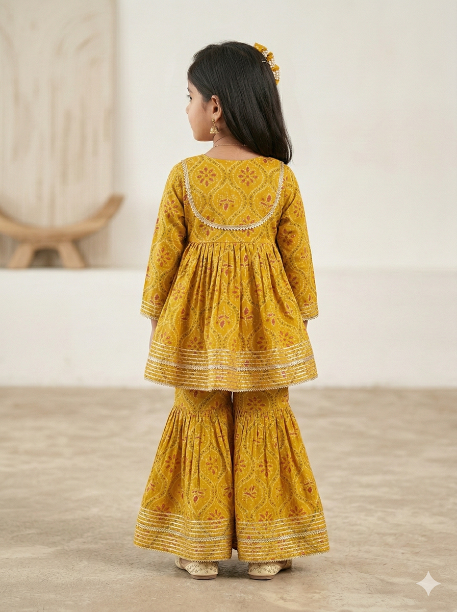 Girls Floral Printed Regular Kurta with Sharara Set