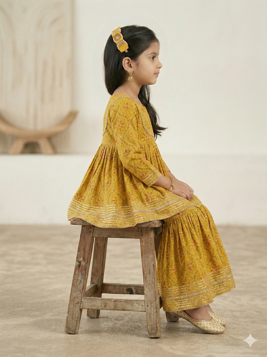 Girls Floral Printed Regular Kurta with Sharara Set