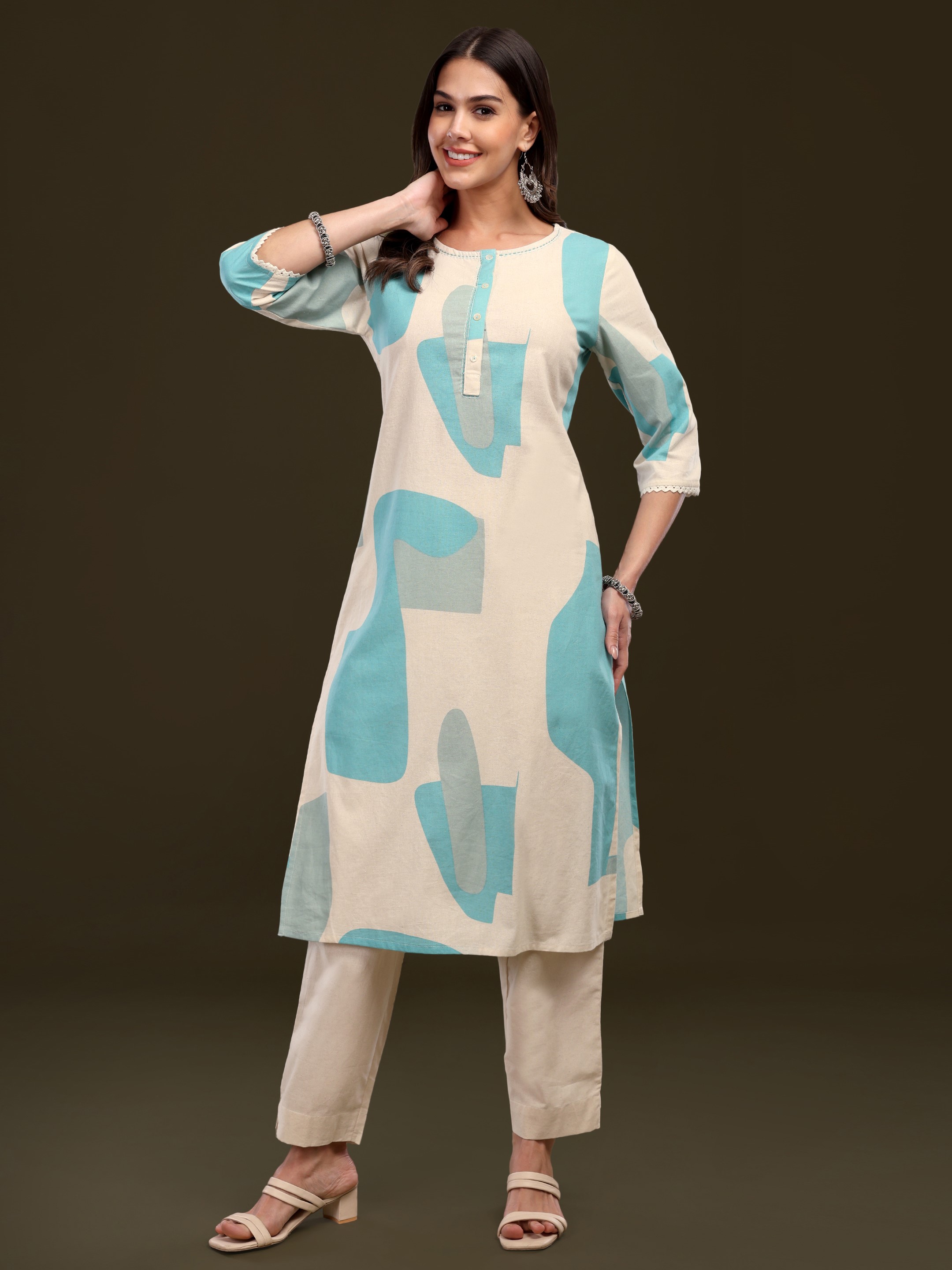 Women's Abstract Printed Cotton Flex Kurta With Trouser