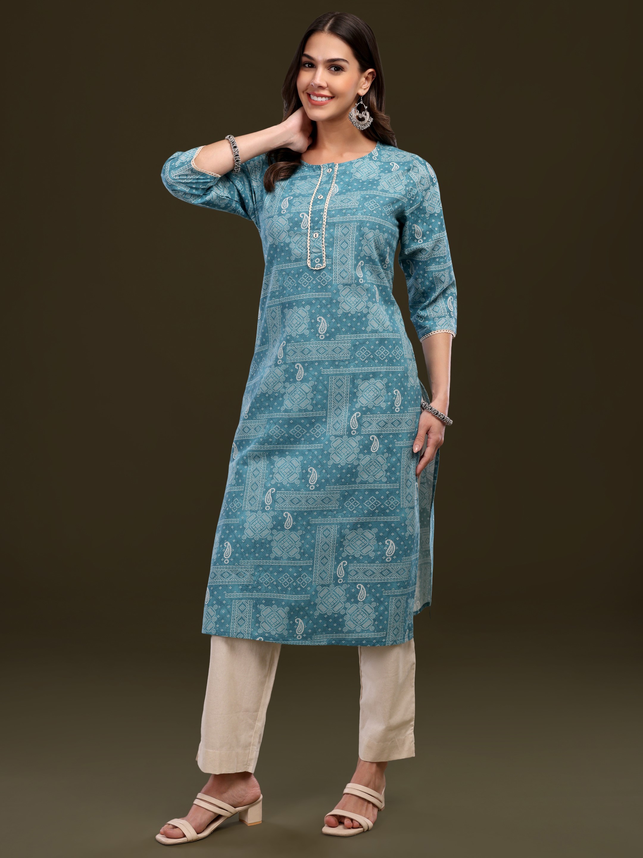 Women's Ethnic Motifs Printed Pure Cotton Flex Kurta with Trousers