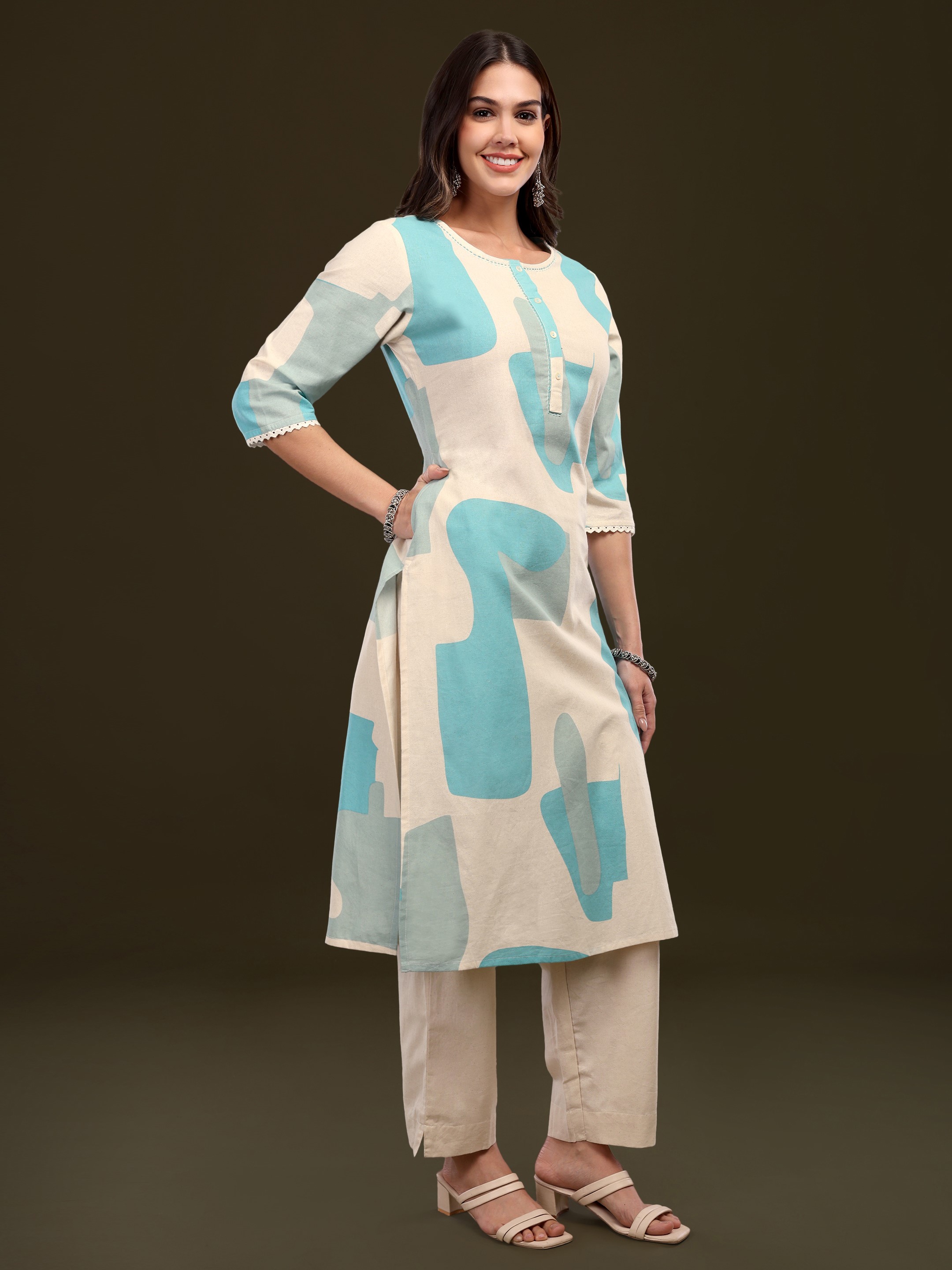 Women's Abstract Printed Cotton Flex Kurta