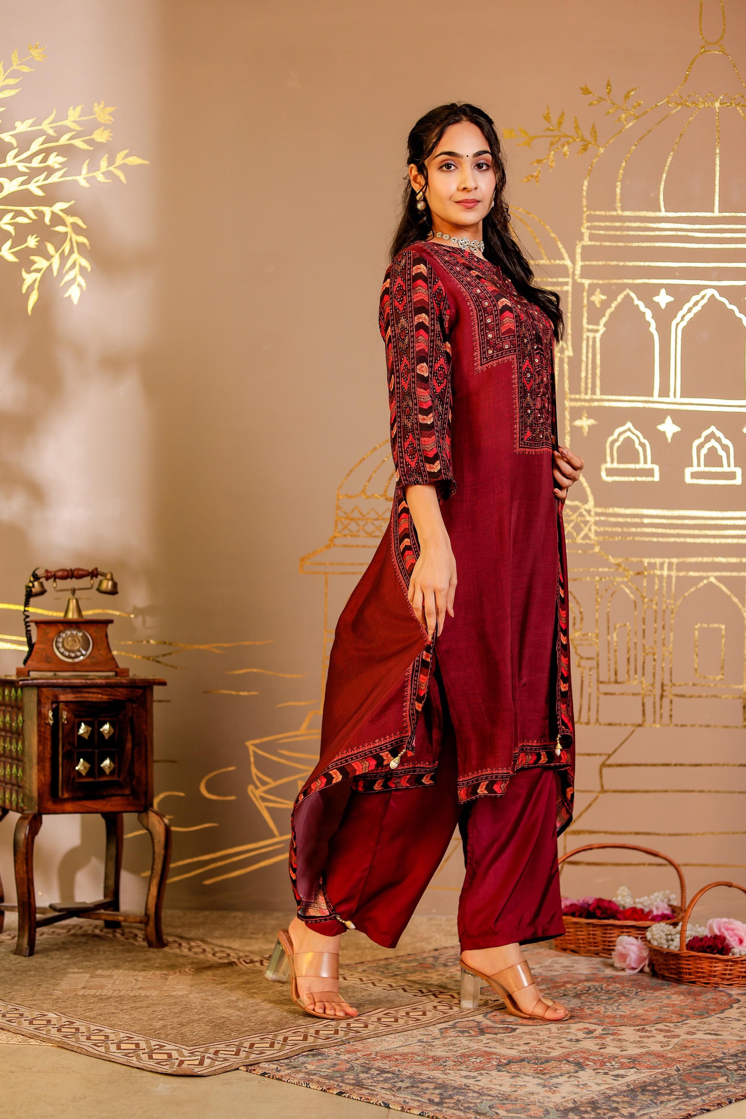 Muslin Handwork Kurta Pant With Dupatta Set Hover