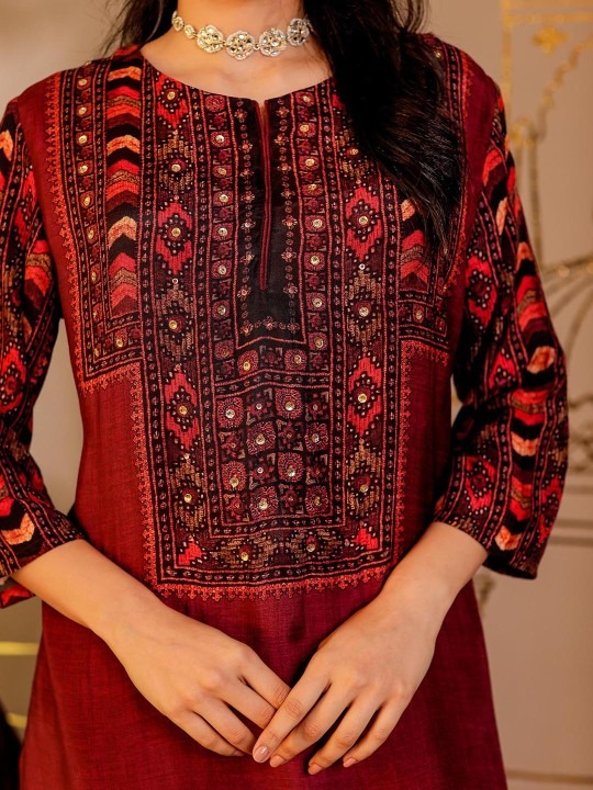 Muslin Handwork Kurta Pant With Dupatta Set