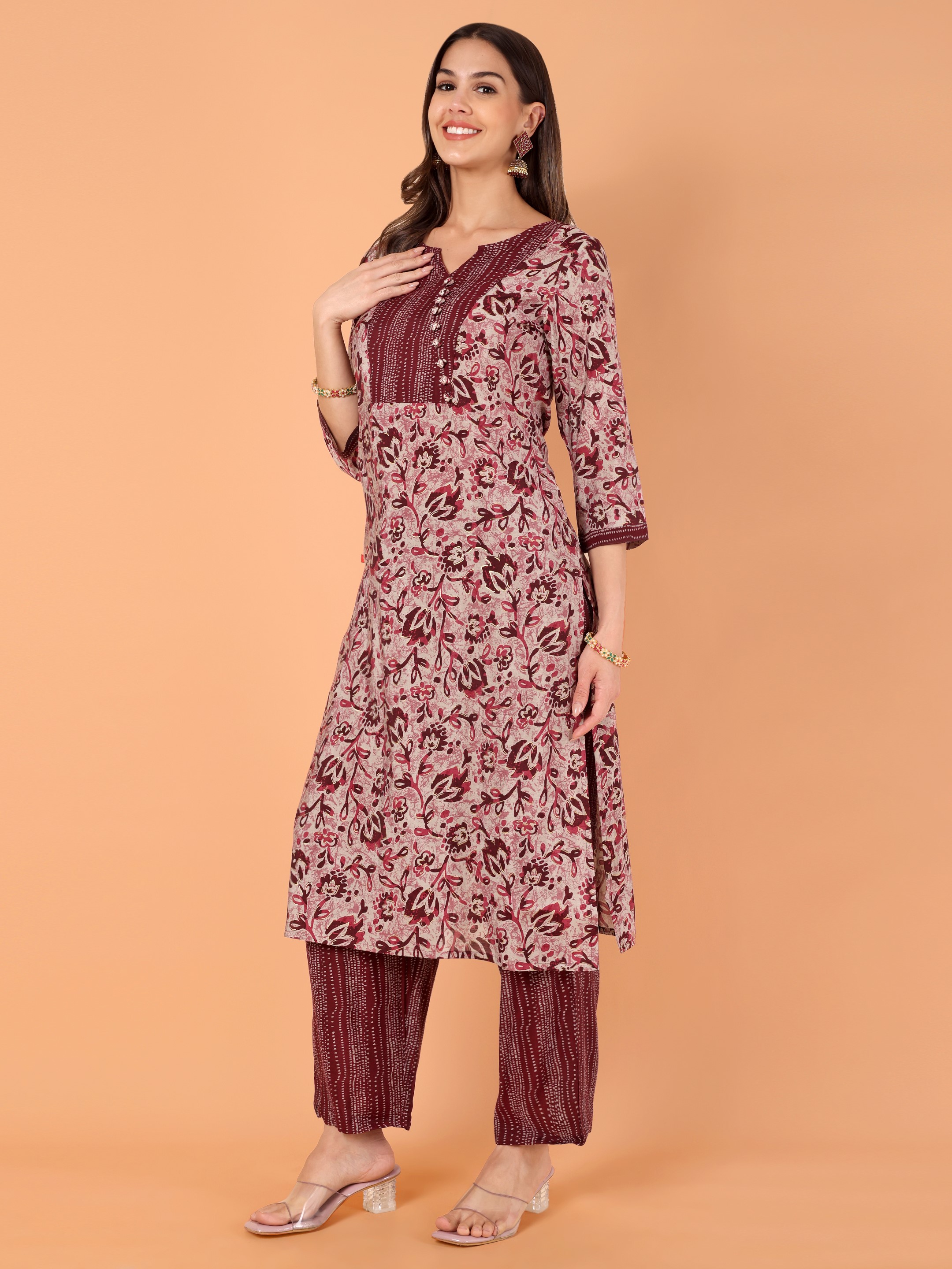 Women Printed Modal Chanderi Kurta Pant With Dupatta Set