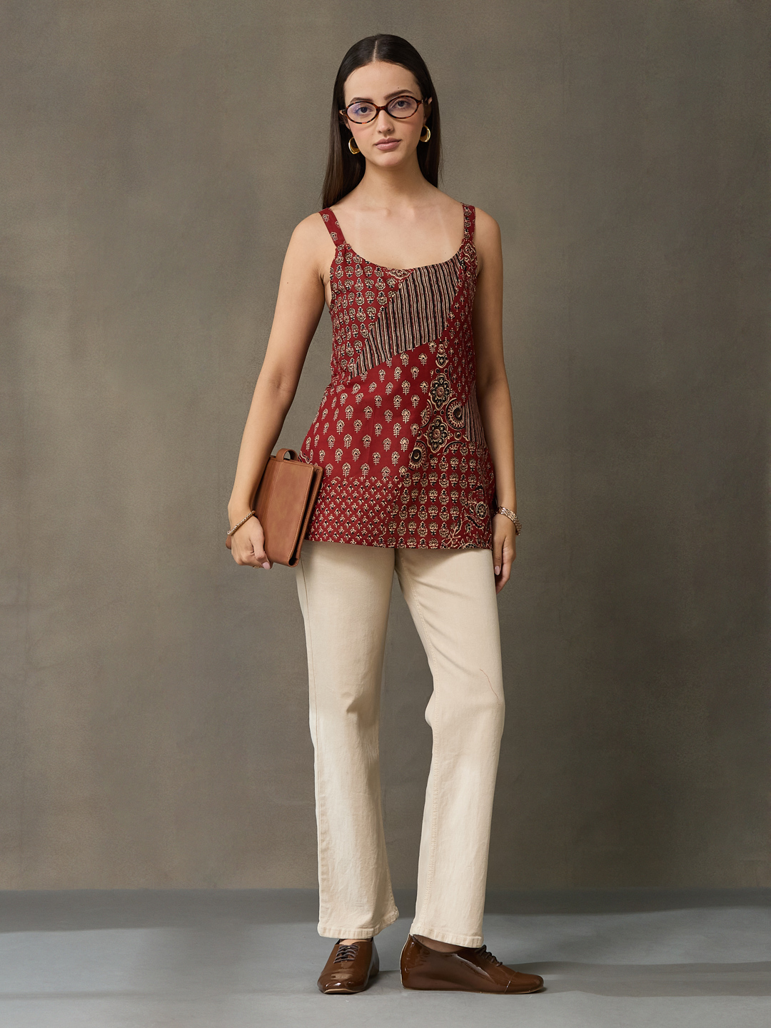 VASVI Women's Maroon Printed Cotton Casual Top