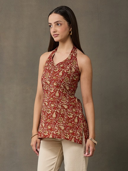 Vasvi Women Cotton Printed Top, Maroon