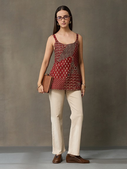 VASVI Women's Maroon Printed Cotton Casual Top