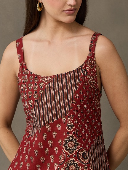 VASVI Women's Maroon Printed Cotton Casual Top