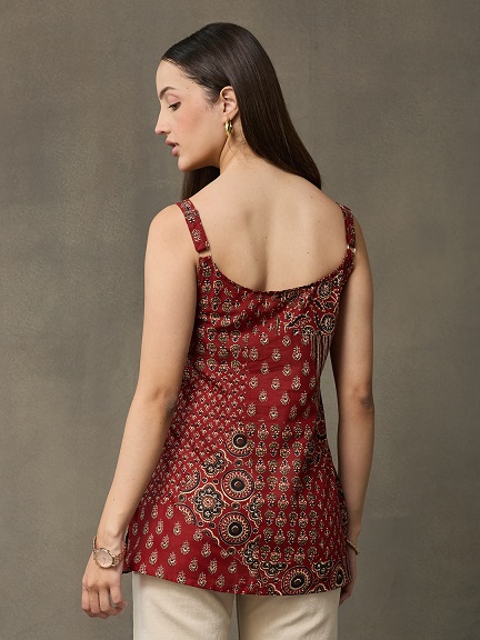 VASVI Women's Maroon Printed Cotton Casual Top Hover