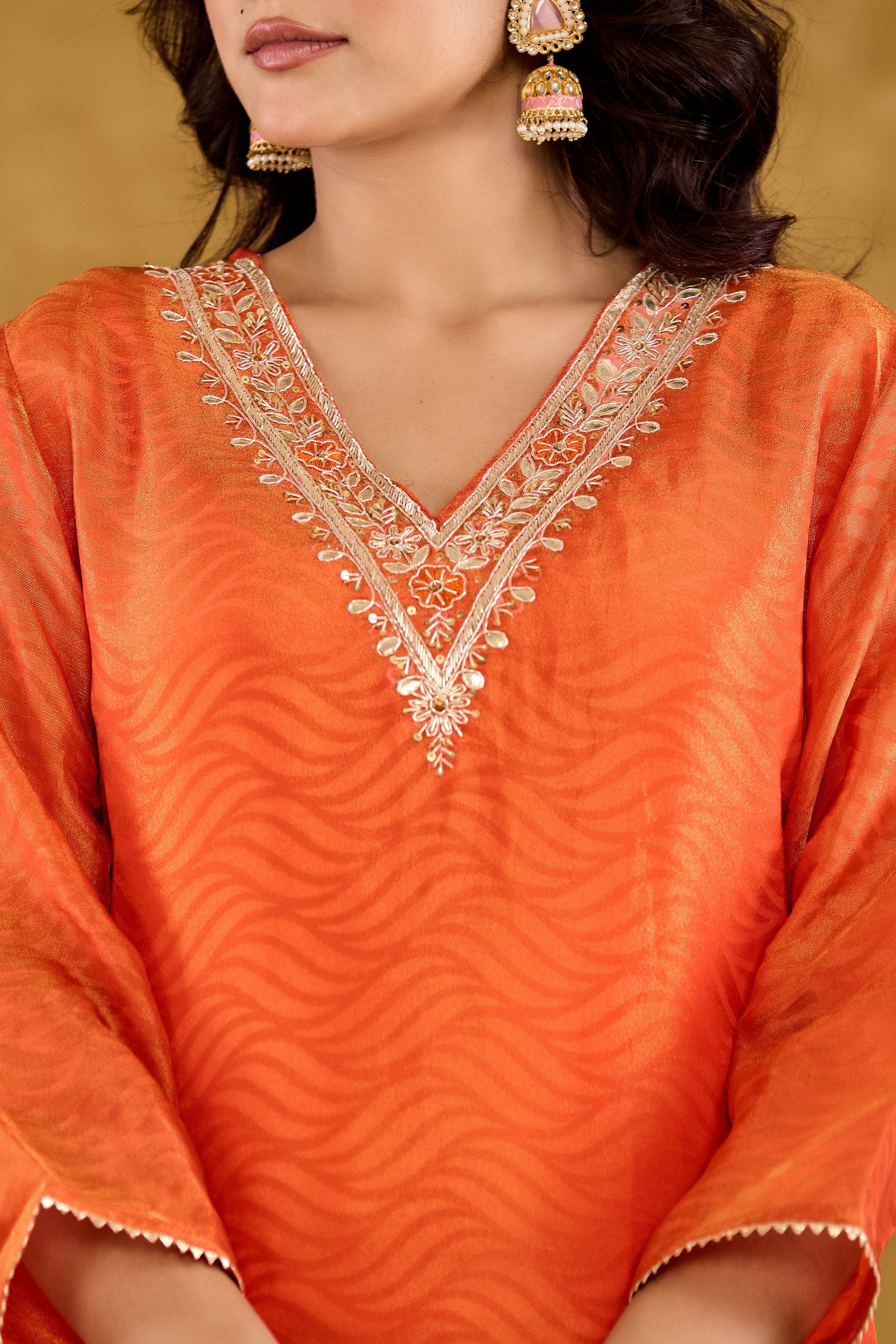 Jacquard fabric Adda work Straight Kurta With Trousers & Dupatta Set