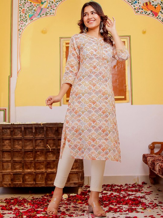 Cotton Cambric Floral Printed Straight Kurta Hover