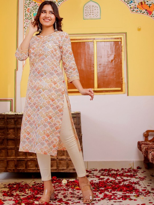 Cotton Cambric Floral Printed Straight Kurta