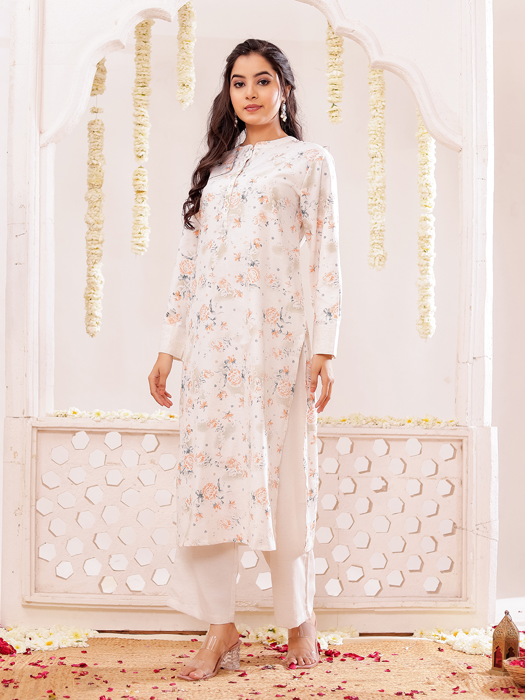 Cotton Slub Printed Kurta Pant Set Hover