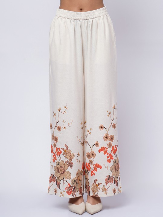 Cotton Floral Printed Collared Neck Top with Palazzo Co-Ords