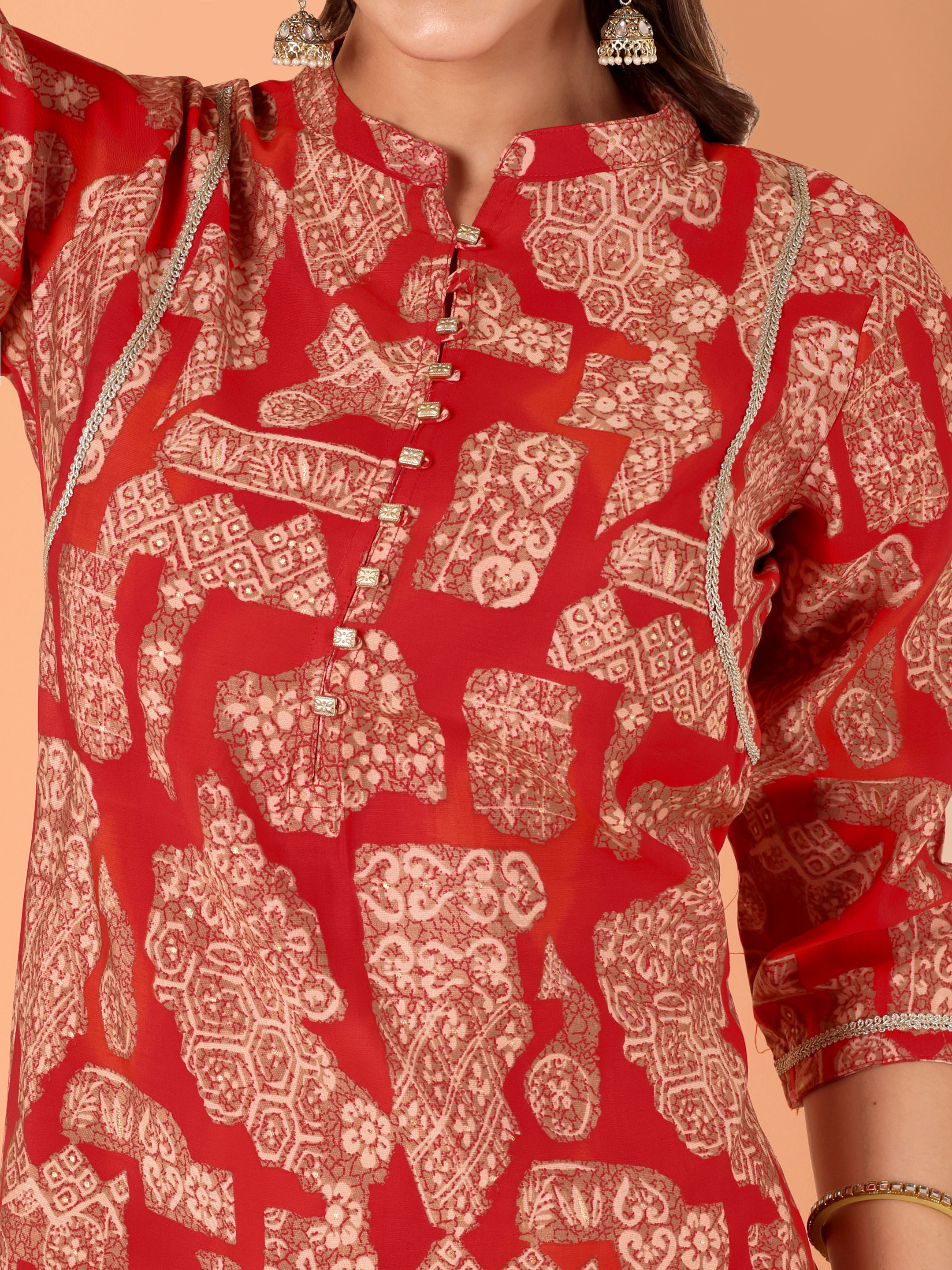 Women Printed Modal Chanderi Kurta Pant With Dupatta Set