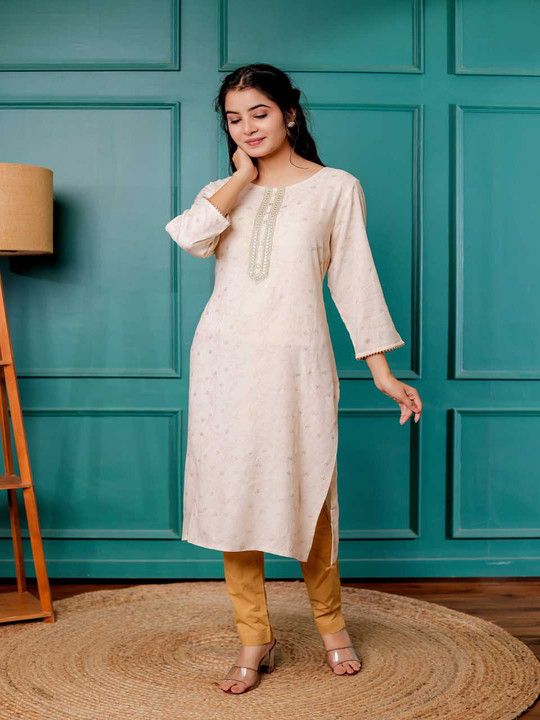 Rayon Polka Dot Printed Round Neck Straight Kurta