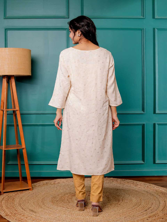 Rayon Polka Dot Printed Round Neck Straight Kurta Hover