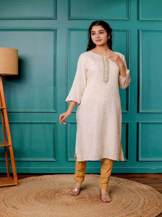 Rayon Polka Dot Printed Round Neck Straight Kurta