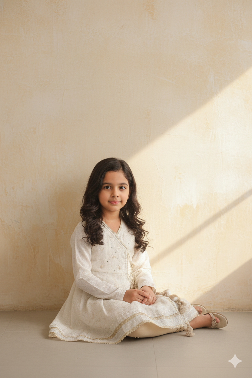 Baby Girl Lace Work Embroidered Georgette Fabric Angrakha