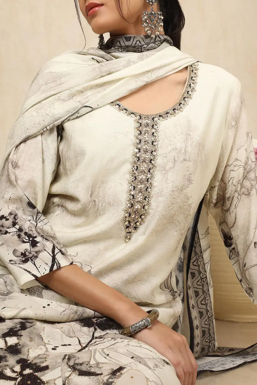 Beige Muslin Floral Print Hover