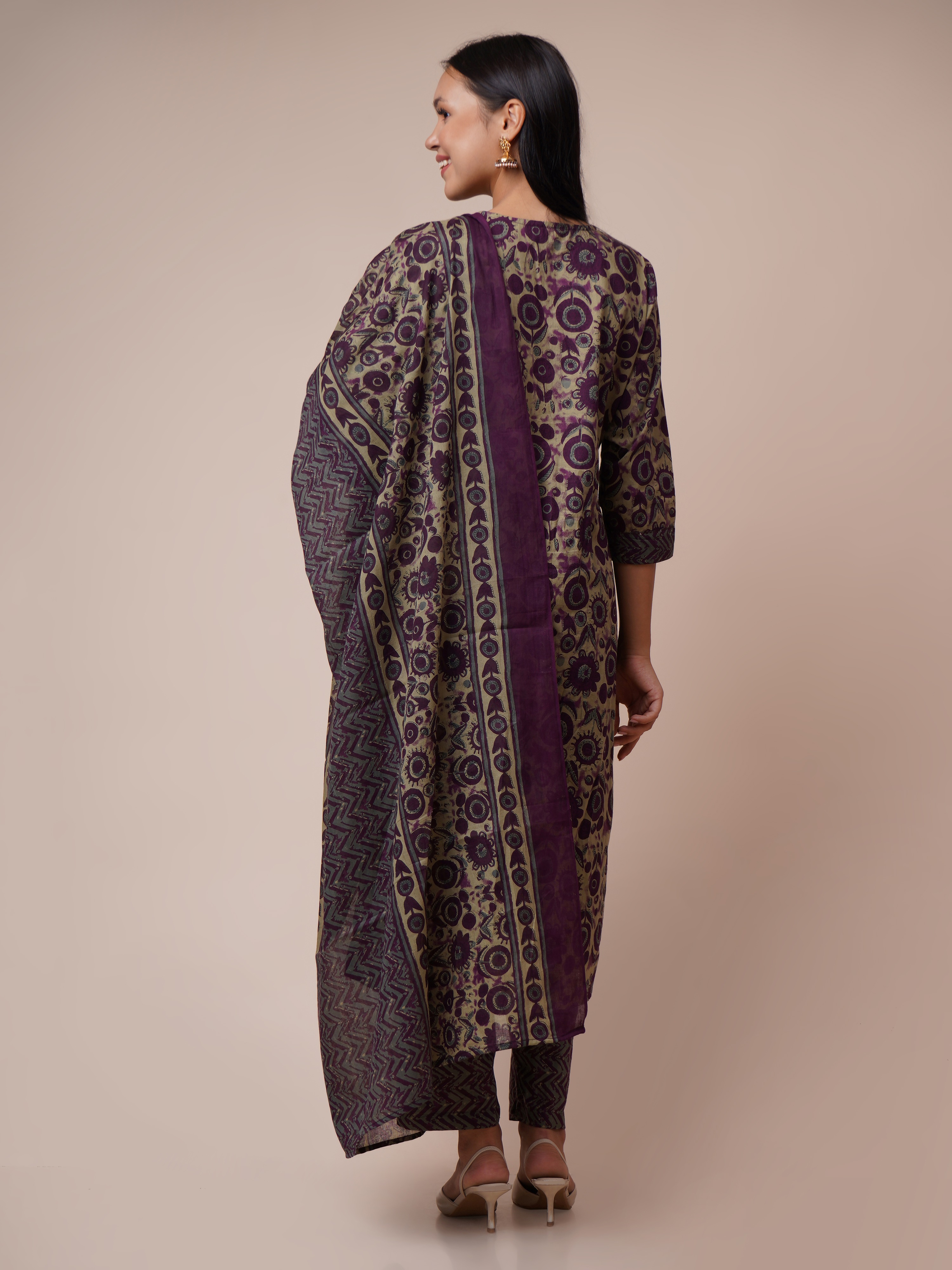 Cotton Floral Printed Handwork Straight Kurta, Pant With Dupatta Set