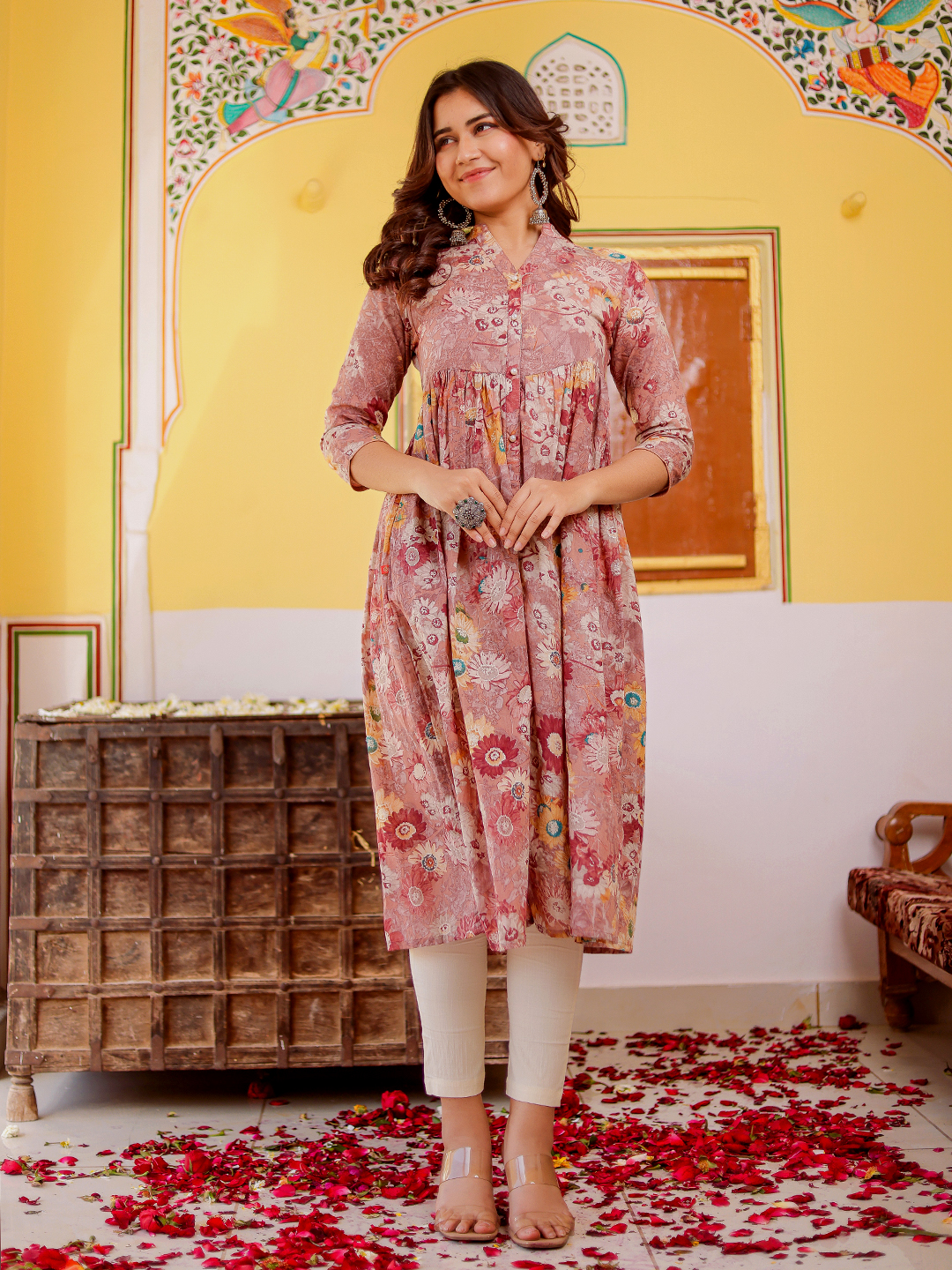 Women's  Muslin Floral Printed A-Line Ethnic Dress