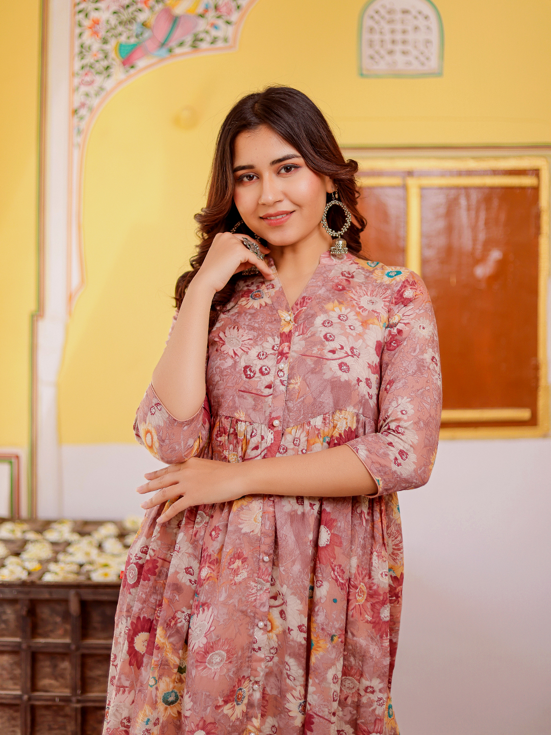 Women's  Muslin Floral Printed A-Line Ethnic Dress