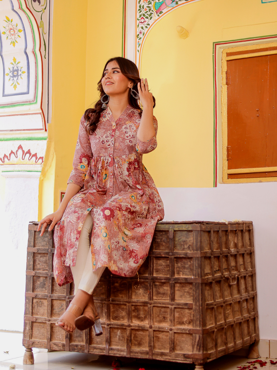 Women's  Muslin Floral Printed A-Line Ethnic Dress