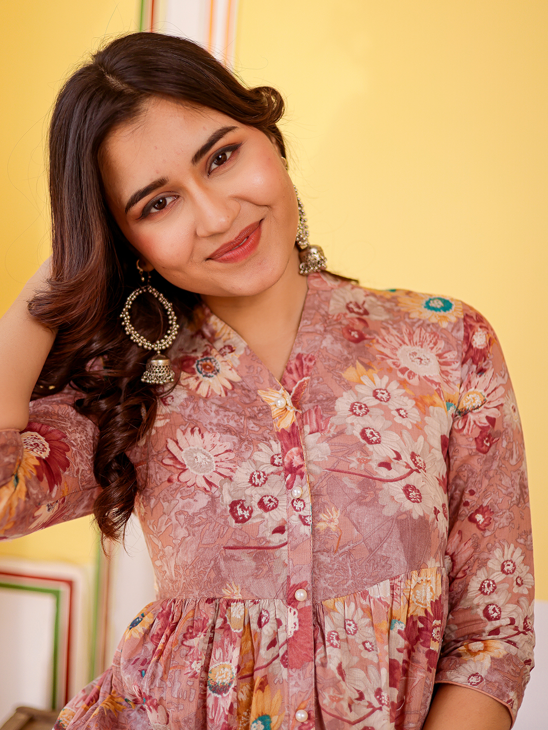 Women's  Muslin Floral Printed A-Line Ethnic Dress