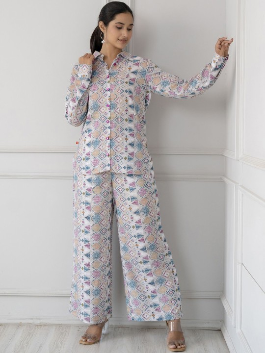 Printed Linen Shirt With Palazzo Co-Ords