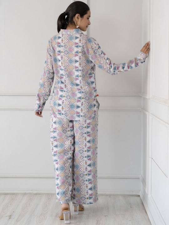 Printed Linen Shirt With Palazzo Co-Ords Hover