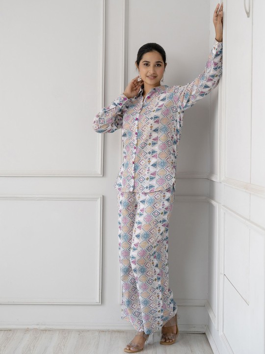 Printed Linen Shirt With Palazzo Co-Ords