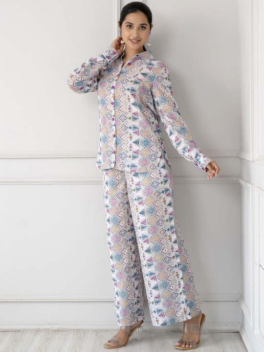 Printed Linen Shirt With Palazzo Co-Ords