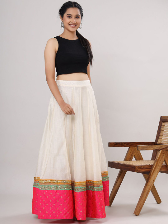 Women Ethnic Solid Embellished Flared Maxi Skirts