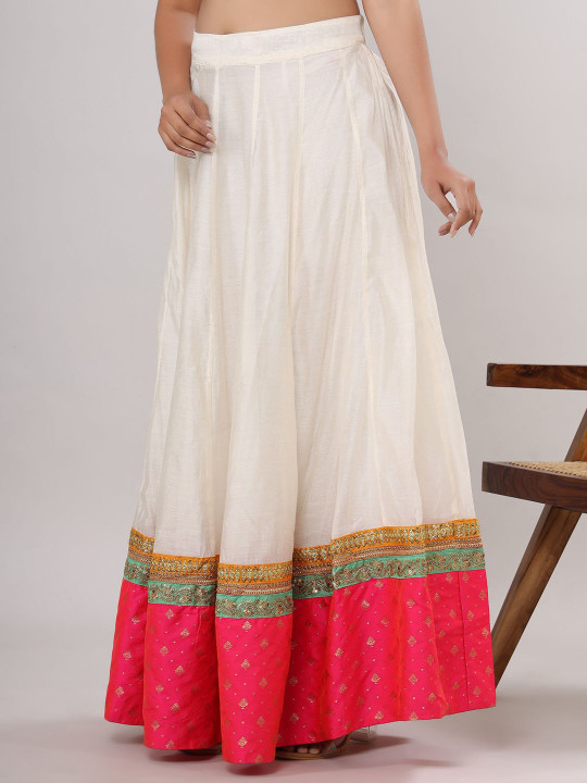 Women Ethnic Solid Embellished Flared Maxi Skirts