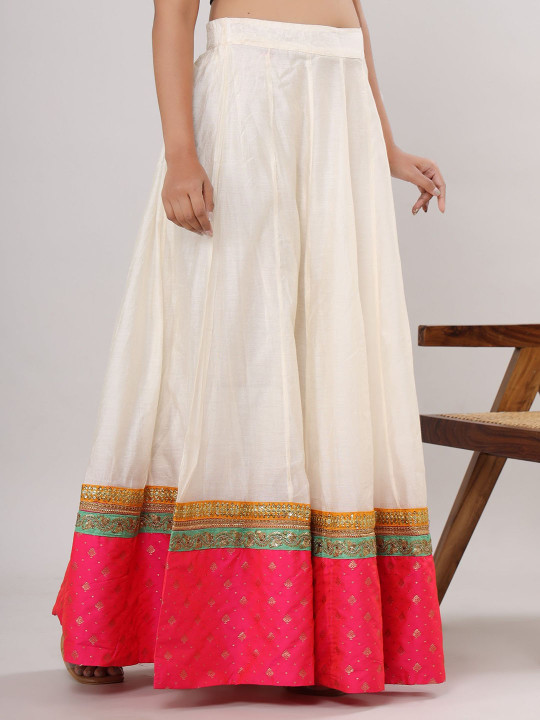 Women Ethnic Solid Embellished Flared Maxi Skirts