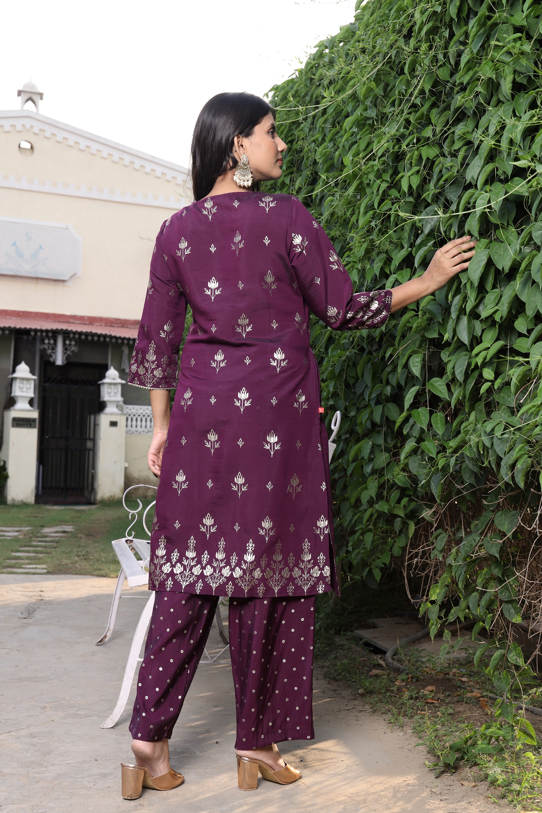 Roman Silk Printed Round Neck  Straight Kurta, Pant With Dupatta