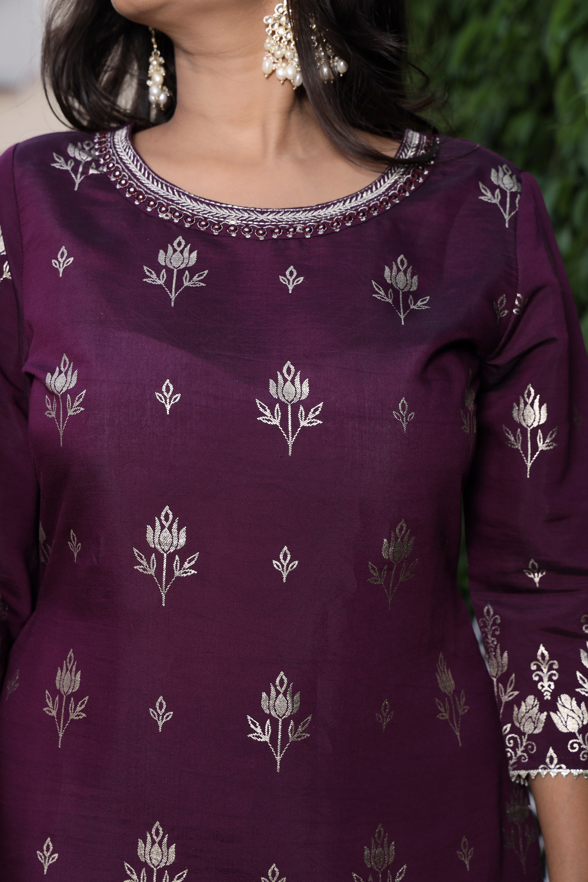Roman Silk Printed Round Neck  Straight Kurta, Pant With Dupatta