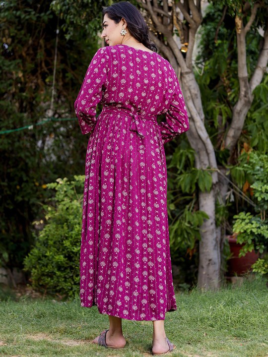 Crepe Printed Fit & Flared Maxi Ethnic Dress
