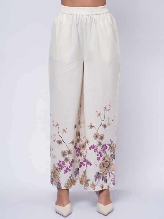 Cotton Floral Printed Collared Neck Top with Palazzo Co-Ords