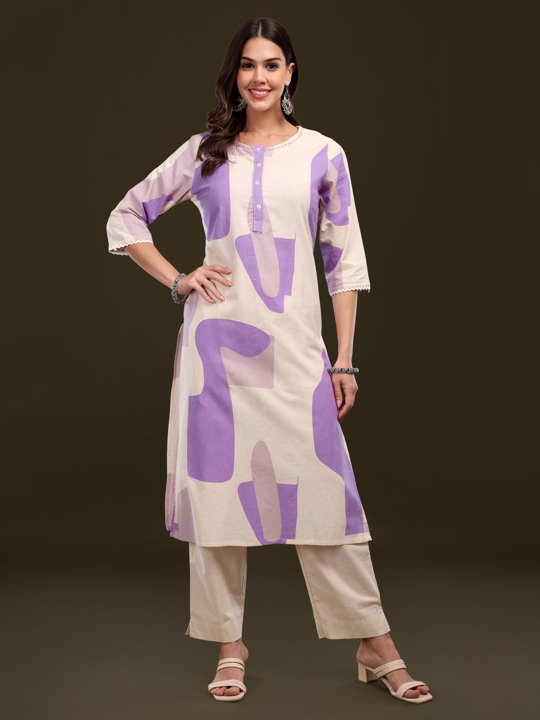 Women's Abstract Printed Cotton Flex Kurta With Trouser